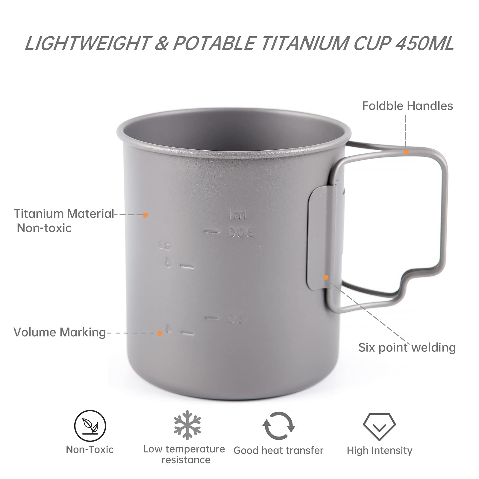 TOAKS 450ml Coppa di titanio Backpacking Campeggio Caffettiera Tazza Ultralight Campeggio Stoviglie