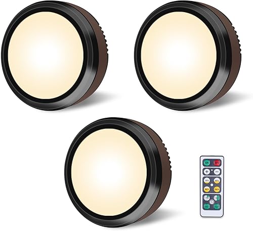 LEASTYLE Luces de disco con control remoto, luces LED regulables para debajo del gabinete, funciona con pilas, luces adhesivas para debajo de la