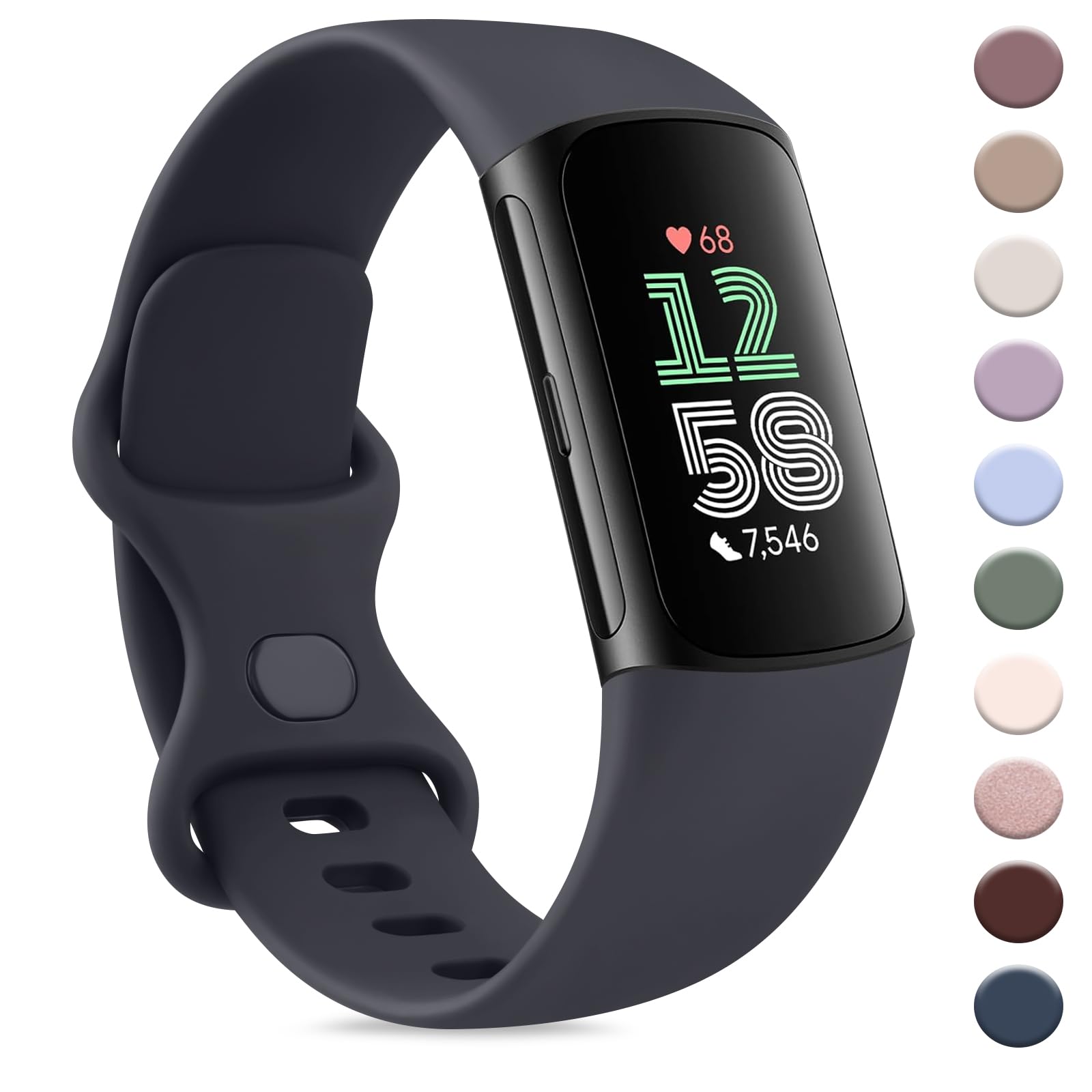 AK Sport Band Compatible with Fitbit Charge 6 Bands / Fitbit Charge 5 Bands Women Men, Classic Soft Replacement Straps Wristbands for Fitbit Charge 6 / 5 Advanced Fitness & Health Tracker (Midnight