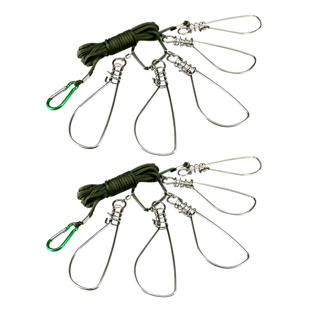BESPORTBLE Fishing Stringer Clip,2 Sets Fish Stringer With 5 Stainless Steel Snaps - Fish Lock/Holder For Kayak Hiking Outdoor Fishing