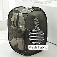 Vista 3 de Cestas de lavandería desplegables, cestas plegables de malla para la lavandería, paquete de 2 cestas de ropa negras para el hogar, dormitorio, viajes