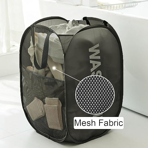 Miniatura 3 de Cestos de lavandería desplegables, cestas plegables de malla para la lavandería, paquete de 2 cestas de almacenamiento para el hogar, dormitorio,