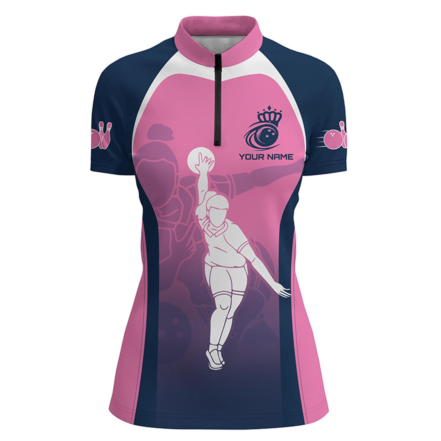 Blue and Pink Womens Quarter Zip Shirts Custom Bowling Team Shirts Personalized Bowling Jerseys N7221