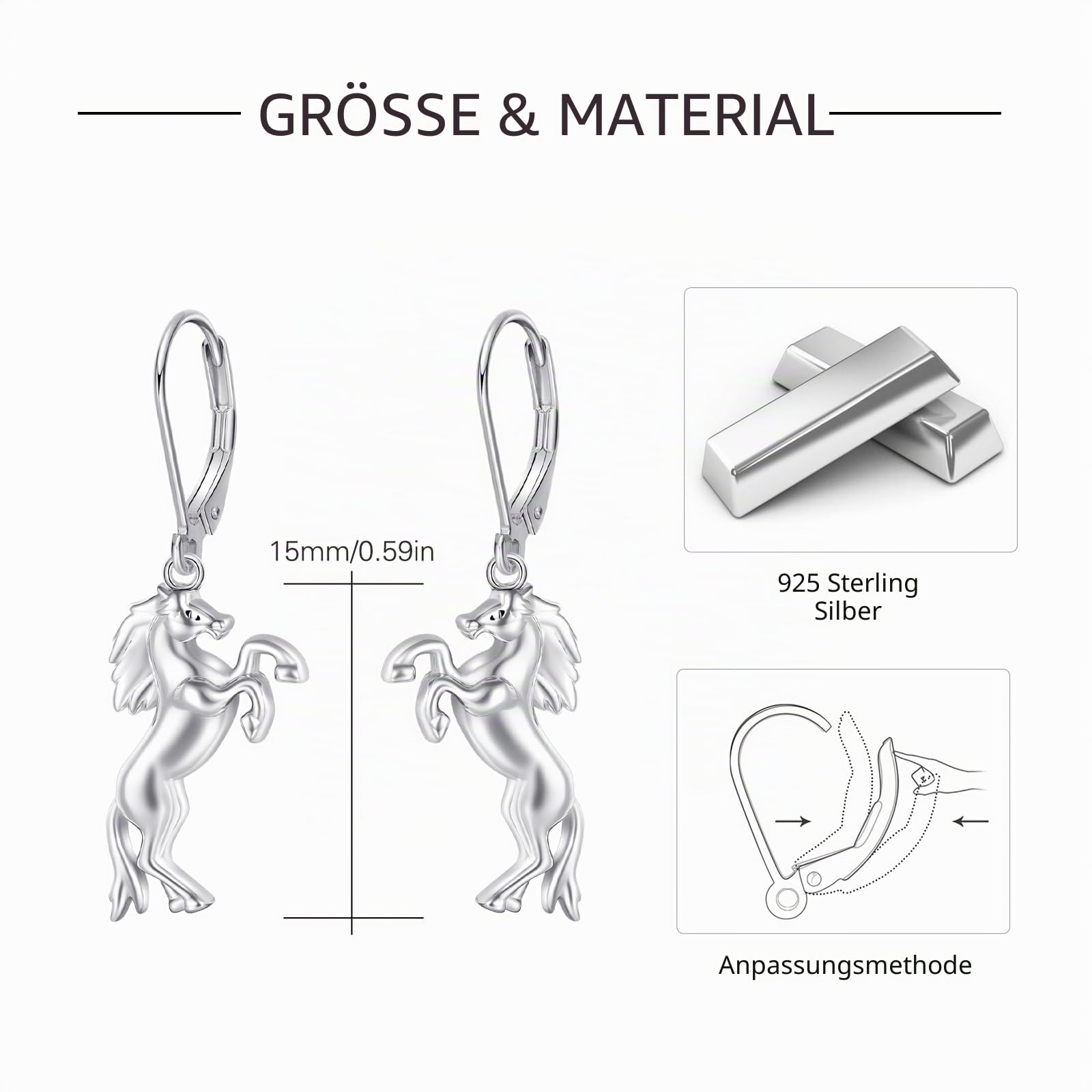 Pferde-Ohrringe für Mädchen, 925er-Sterlingsilber, Pferde-Anhänger-Ohrringe, Tier-Ohrringe, Tier-Pferd-Schmuck, Geschenke für Frauen und Mädchen