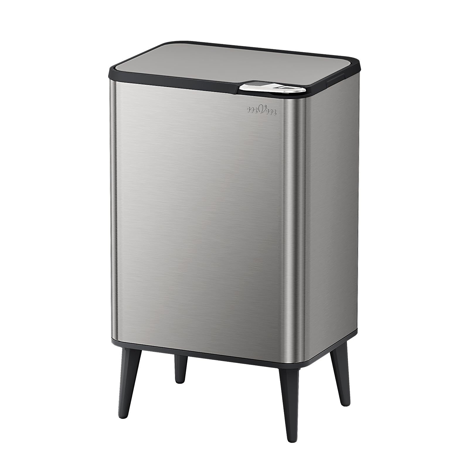 mVm Cubo de Basura con Presión Manual 60L, Acero Inoxidable Antihuellas con Soporte Desmontable, Tapa Amortiguada y Cubo Interior Extraíble