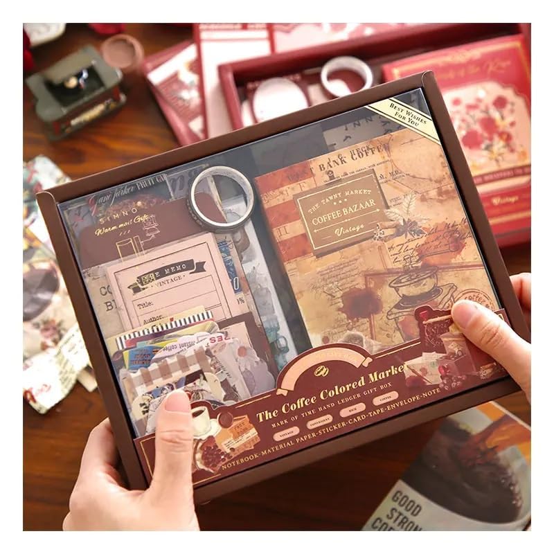 Image of GDNK Scrape Book Kit Scrapbooking Kit Vintage Journal Scrapbook Pack DIY Paper Stickers, Craft Kits Notebook, Collage Album Aesthetic Sticker Journaling Scrapbook Photo Album (Brown Coffee Bazar)