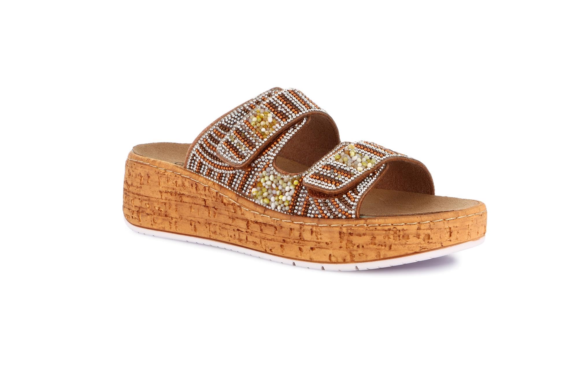 Grunland Ciabatta Etnica con Perline | DAST CE0647 Cuoio 38