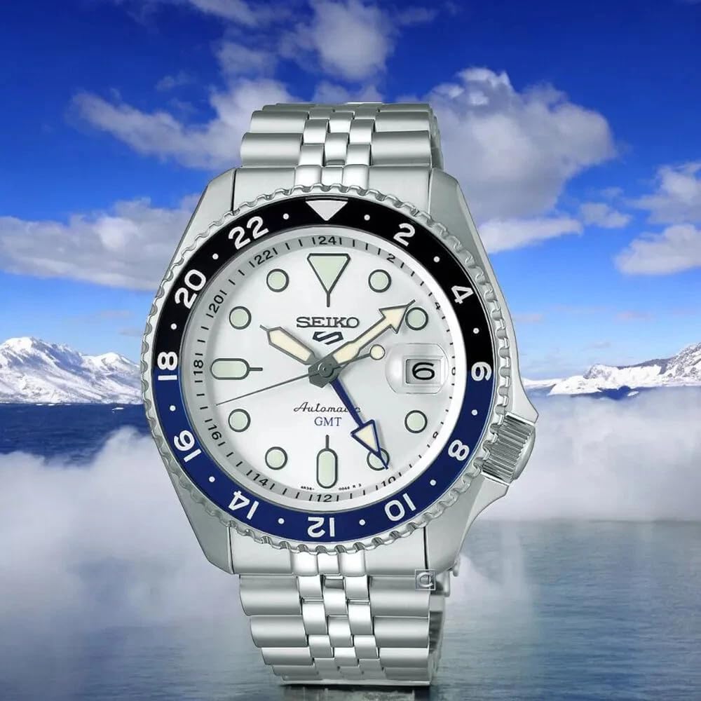 Seiko SSK033K1 Montre 5 Sports Automatique GMT, Argent, Bracelet