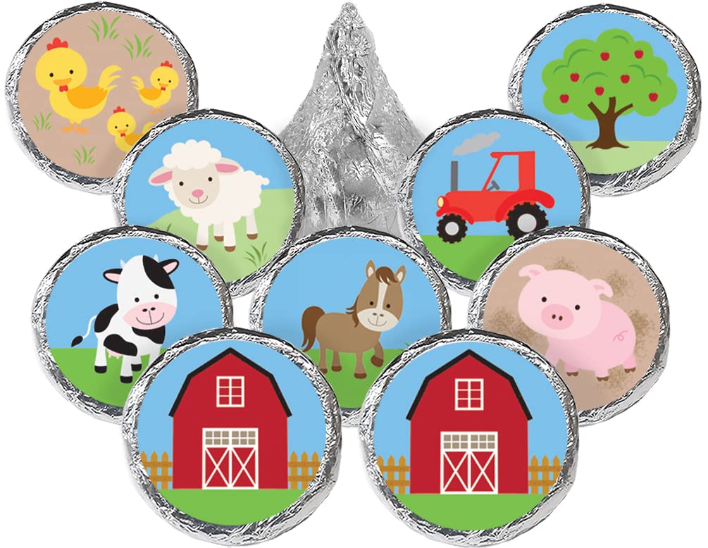 Barnyard Farm Animal Birthday Party Favor Chocolate Kisses Candy Stickers - 180 Labels