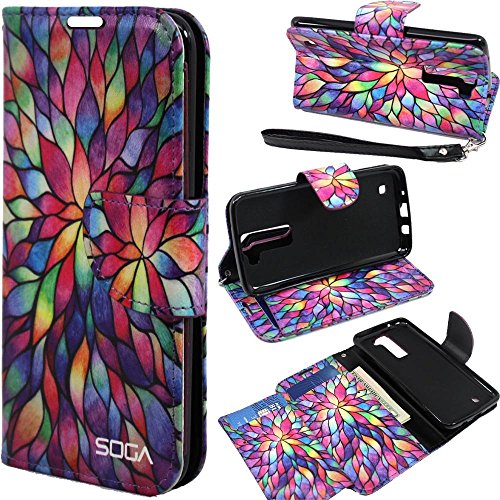 SOGA Compatible for LG K7 Case/LG Escape 3 Case/LG Phoenix 2 Case/LG K8 Case, PU Leather Magnetic Flip Design Wallet Case - Rainbow Flower