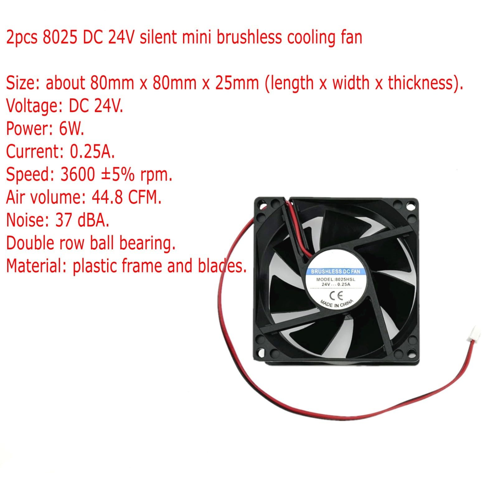 Ventole 80x80x25 Mm DC 24V - 2 Pezzi, Silenziose, Per Stampanti 3D E Elettronica - Foto 7