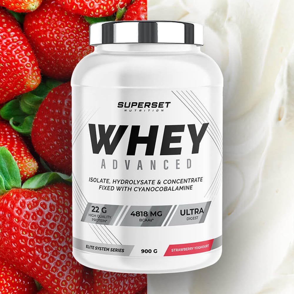 Superset Nutrition | 100% Whey Proteine Advanced (900g) | Whey protéine | Protéine à assimilation optimisée - Fraise Yogourt