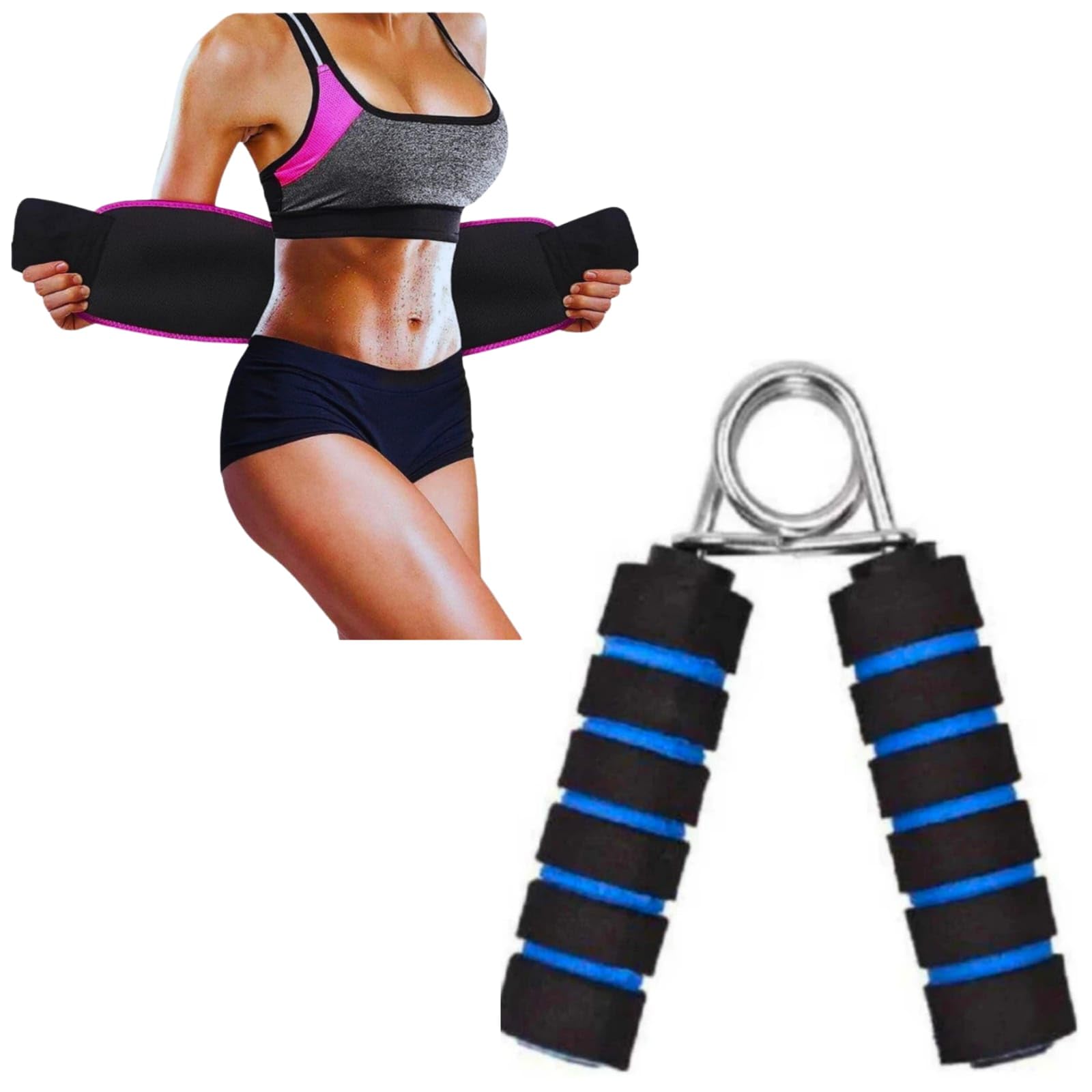 Fitlife Sweat Slim Belt and Hand Grip Combo, Free Size, for Men and Women, Tummy Trimmer, Foam Wrist Muscle Developer, Yoga and Exercise Black-image-27