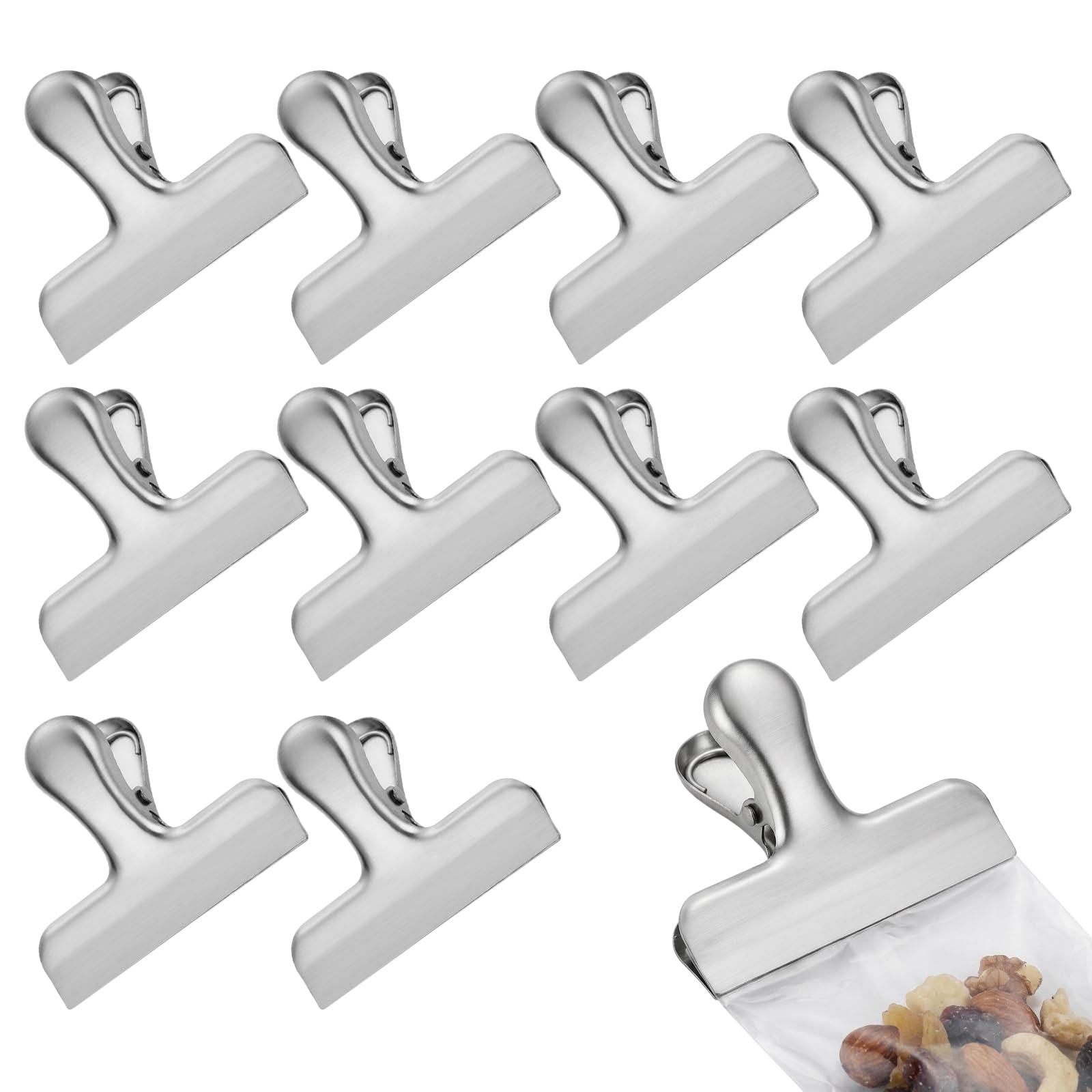 10 Piece Stainless Steel Food Bag Clips Sealing Clip for Air Tight Seal Grips on Food, Coffee, Bread Bags, for Food Storage in Kitchen, Home, Office, School and Freezer
