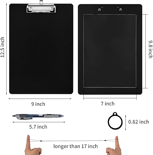 Miniatura 2 de Paquete de 2 portapapeles magnéticos con bolígrafo adjunto, tablero de clip negro con portapapeles de perfil bajo, 9 x 12.5 pulgadas, clip estándar