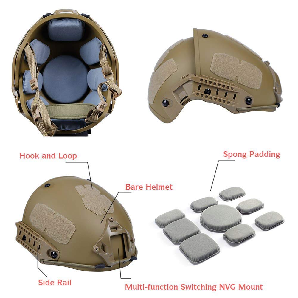 Tactical Area Casco táctico Airsoft para Exteriores, 2 en 1, Equipo de Campo, Casco Protector ABS Ajustable
