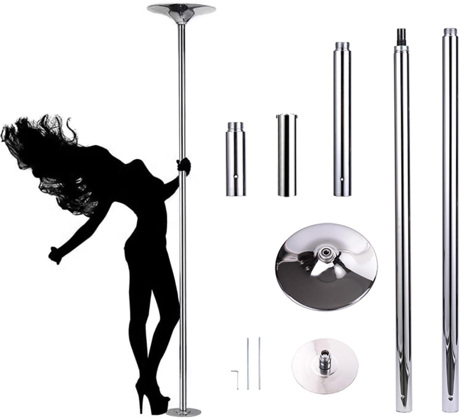 AYCDL Pole Dancing Pole for Home Dancing Pole 45mm Spinning Static Dance Pole with Extension Accessories, Height Adjustable Stripper Pole for Home/Club 45mm Spinning,Silver-3.7M-3.8M/12.2ft-12.5ft