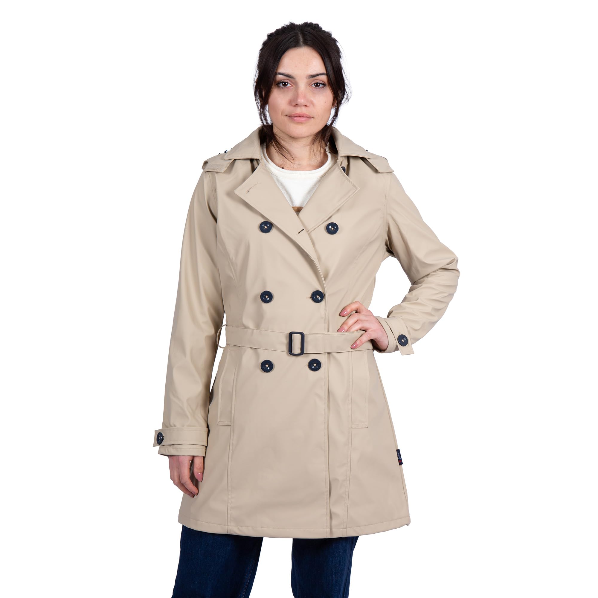 Breizh Ocean - Chubasquero Mujer Trench para la lluvia, de XS a 3XL, Marca Francesa CARNAC, Gabardina Mujer con Capucha Desmontable, Chaqueta Disponible en Tallas Grandes