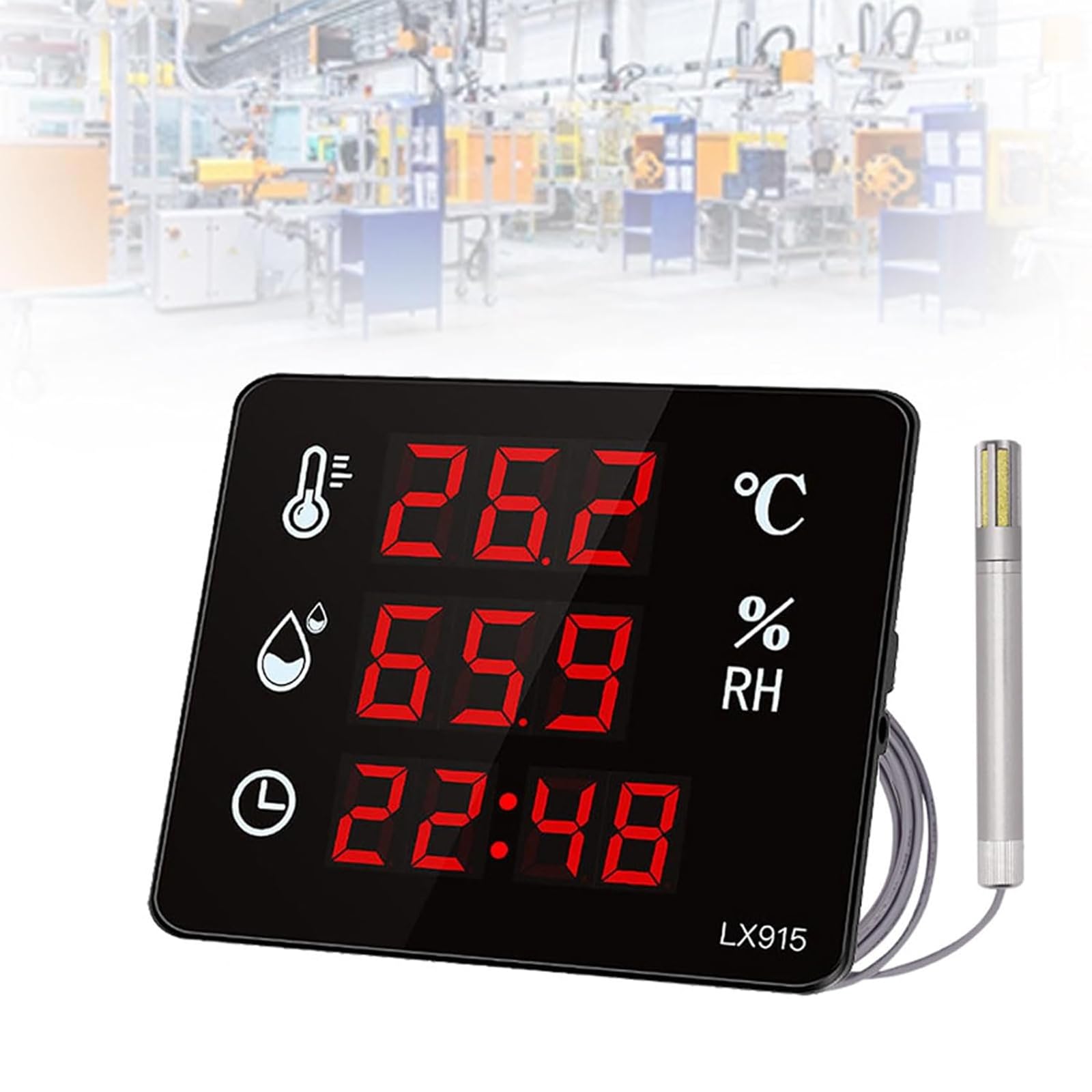 TsoLay Termómetro E Higrómetro Digital, -40-100 ℃, 0-99%, Medidor Digital De Temperatura Y Humedad con Sensor De 3 M Y Pantalla LED, para Interiores/Exteriores, Laboratorios E Industria