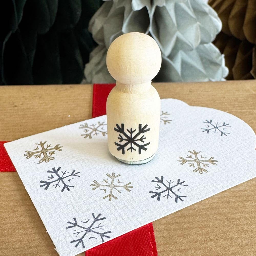 Mini Wooden Christmas Snowflake Rubber Stamp, Ink Stamp for Cards Scrapbooking, Christmas Stamp, DIY Gift Tags Crafts, Festive Crafts