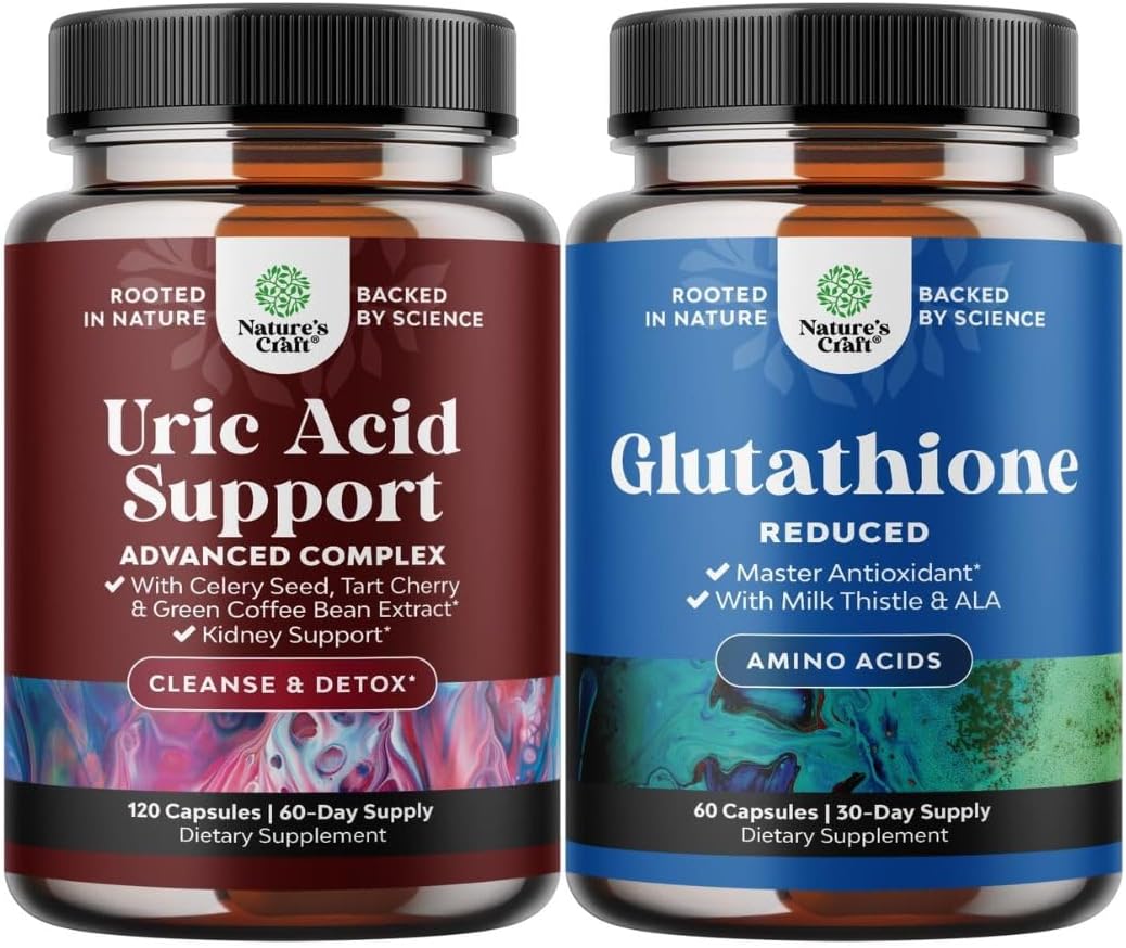 Bundle of Green Coffee Bean Extract for Uric Acid Cleanse & Detox with Turmeric, Tart Cherry & Celery Seed and Reduced Glutathione Supplement with Alpha Lipoic Acid & Milk Thistle for Skin Radiance
