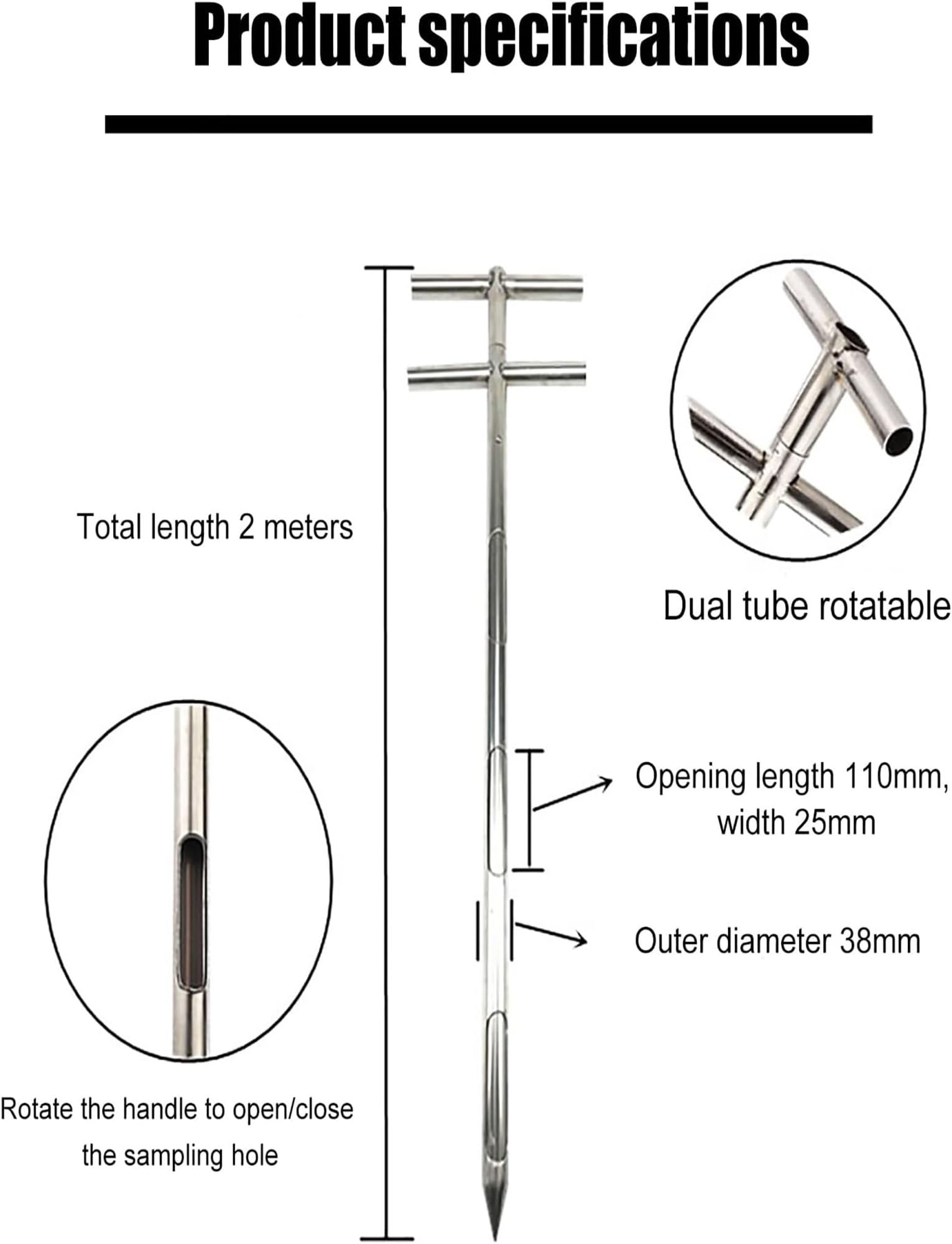 inless Sam9in Stahlkornsonde für Zement und Dünger Pulver Probenahmeröhrchen & vielseitige Sonde für genaue Aushärtung & mehrfache