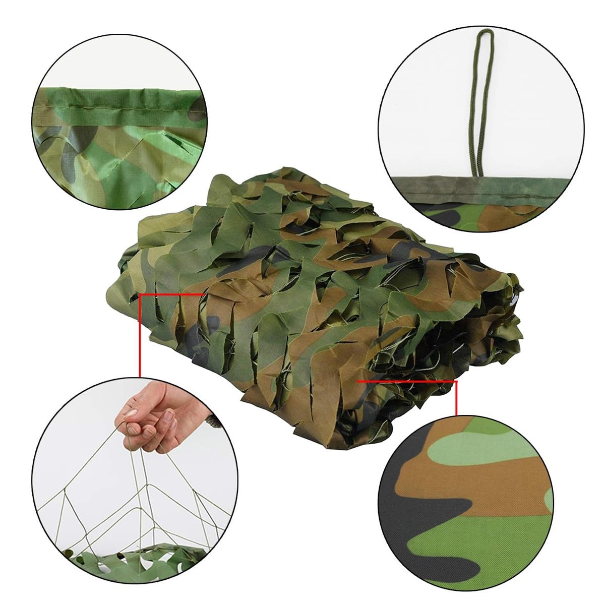 Malla de Camuflaje con Red de Soporte de Nylon, Red de Camuflaje para Sombreado de Coche y Jardín, Resistente para Caza y Observación de Aves