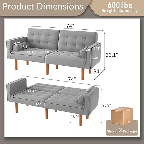 Miniatura 3 de Furmax Sofá cama convertible reclinable, sofá cama reclinable tapizado, sofá futón plegable de tela moderna para sala de estar compacta, apartamento