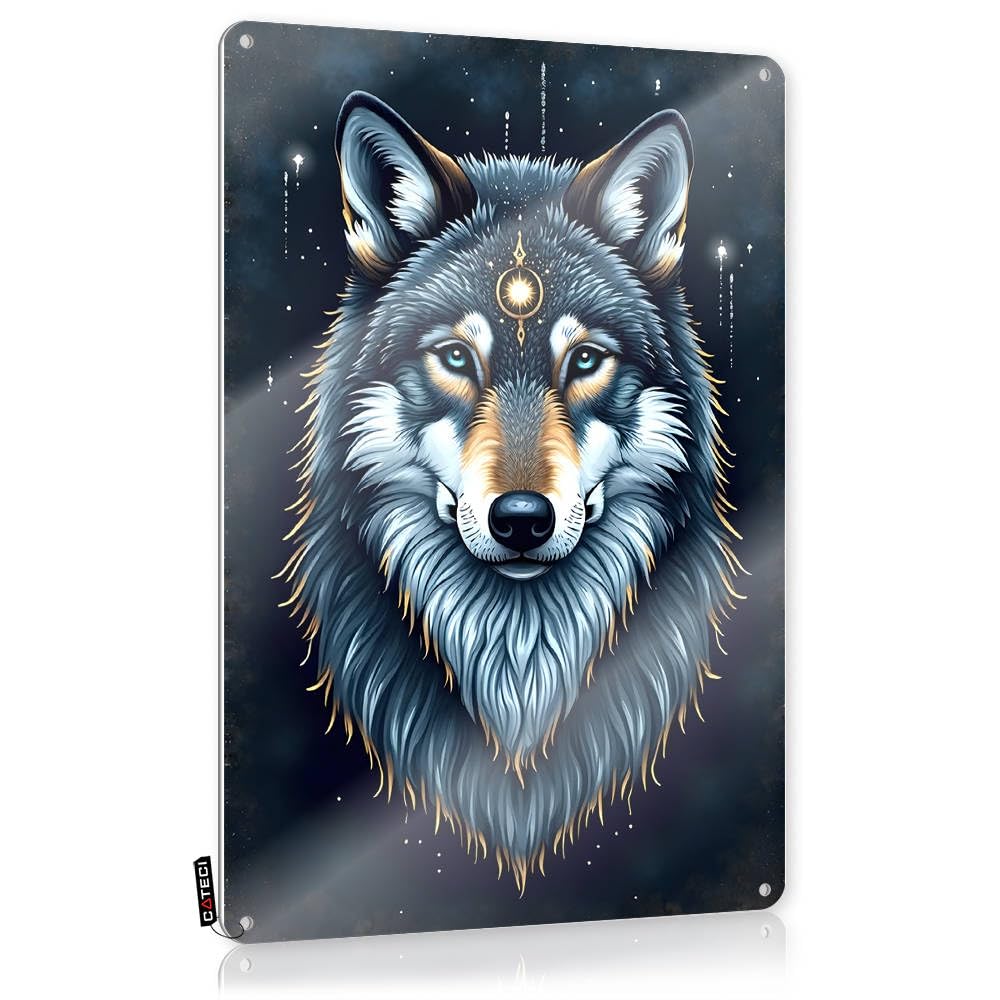 Fzfn Boys Colour Enchanted Wolf: A Mystical Night Portrait Fun Faded - Funky Room Decor Tin Wall Decor Wall Art Decoration(30X40cm)