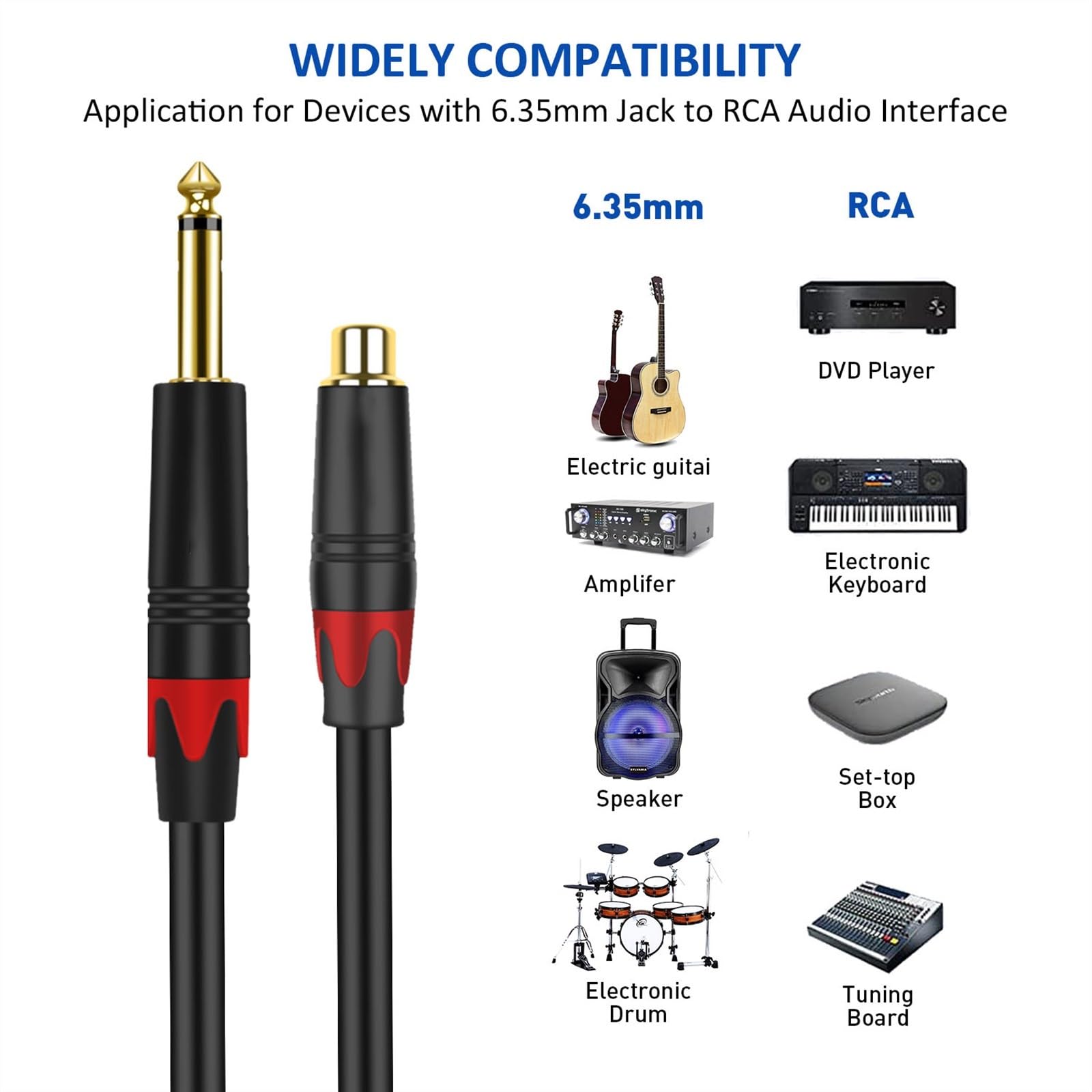 kabel audio do gitary Kabel Audio 6.35mm 1/4 Cal Męski Na Żeński Lub Męski Kable Do Gitary Elektrycznej Elektroniczny Lub Bęben Pozłacany (Color : A-3m)