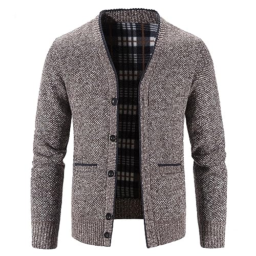 Mens Lapel Casual Cardigan Sweaters Slim Knitted Sweaters Plus Slim Fit Button Up Fleece Cardigans with Ribbed Sleeves