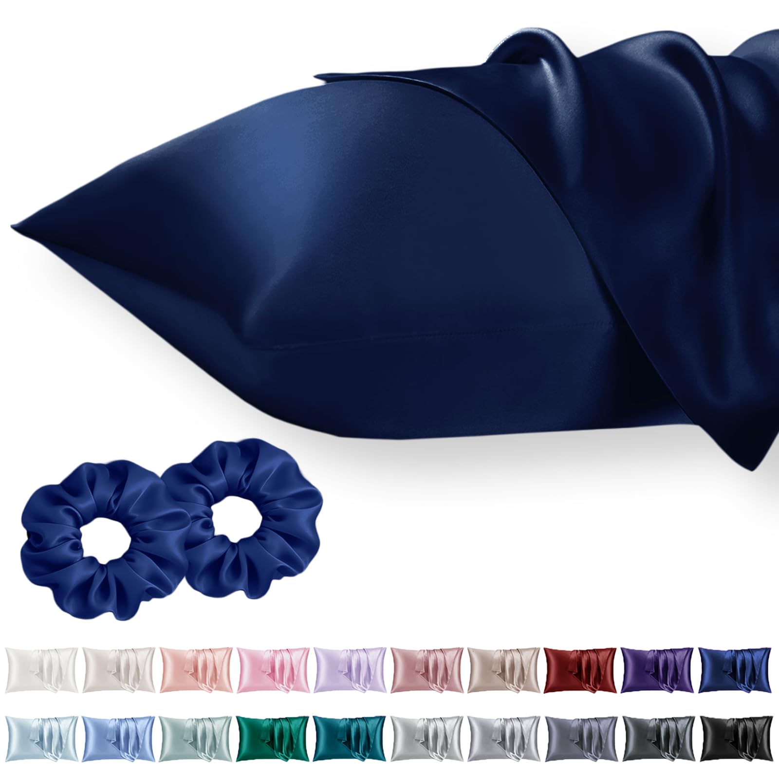 Vielit Standard Satin Pillowcase for Hair 2pc,Similar to Silk Pillow Cases,Easier Care Than Silk Pillowcase,Gifts for Women Men,Navy,20x26 & Envelope Closure and 2 Satin Scrunchies โ image 1