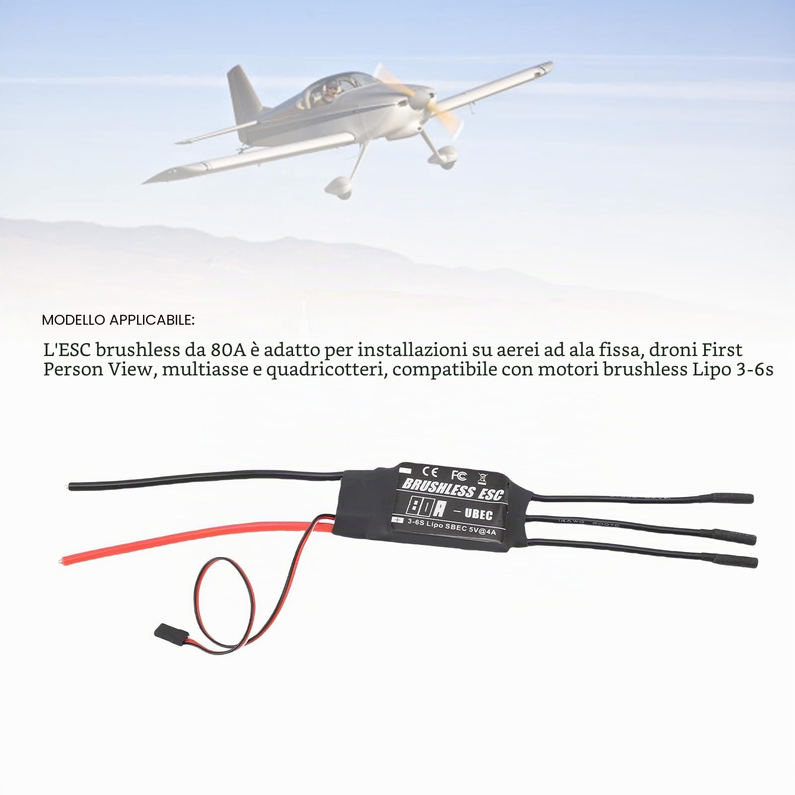 BuyWeek Brushless ESC, 80A Regolatore di velocità in Slicone e Rame Controller Elettronico di velocità con Spina Femmina a Banana da 4,0 mm