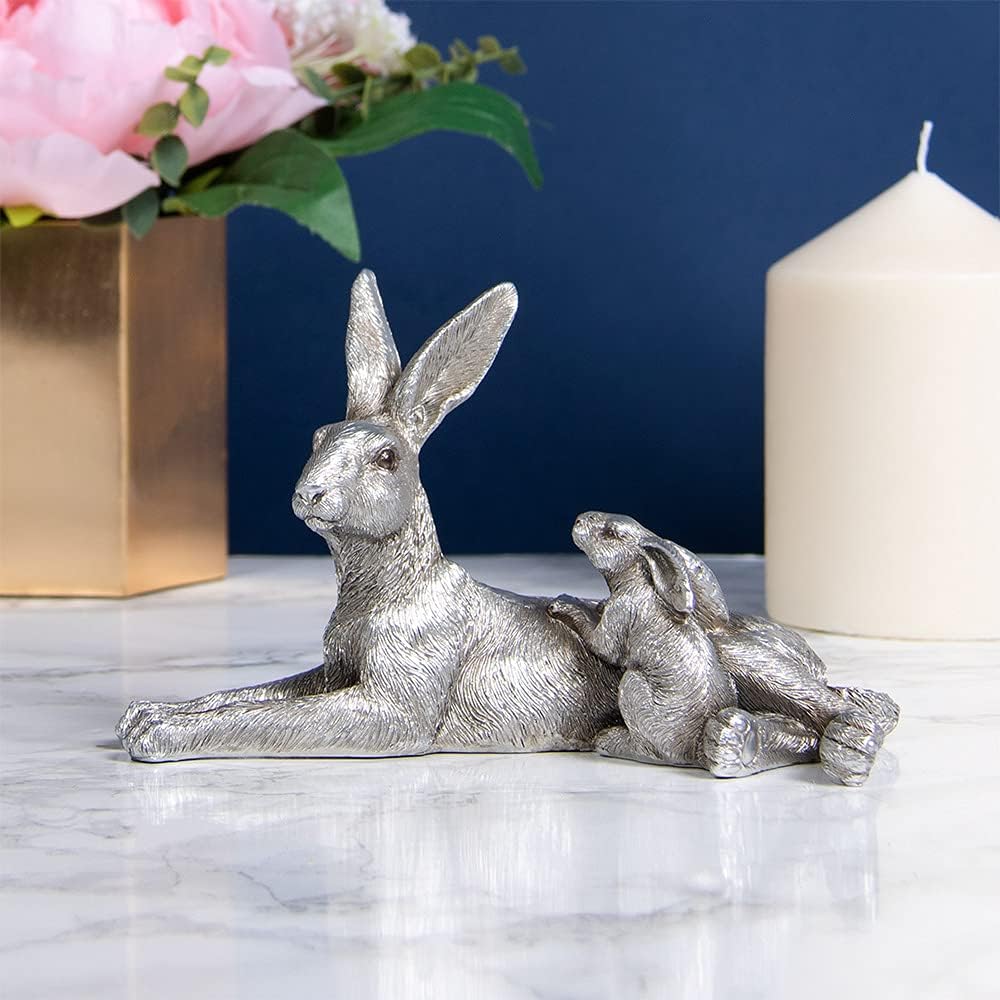 – tHE Leonardo Collection LP47399 Figure | Silver Hare & Young Reflections | 1 Piece-17x9x11 cm Accessory