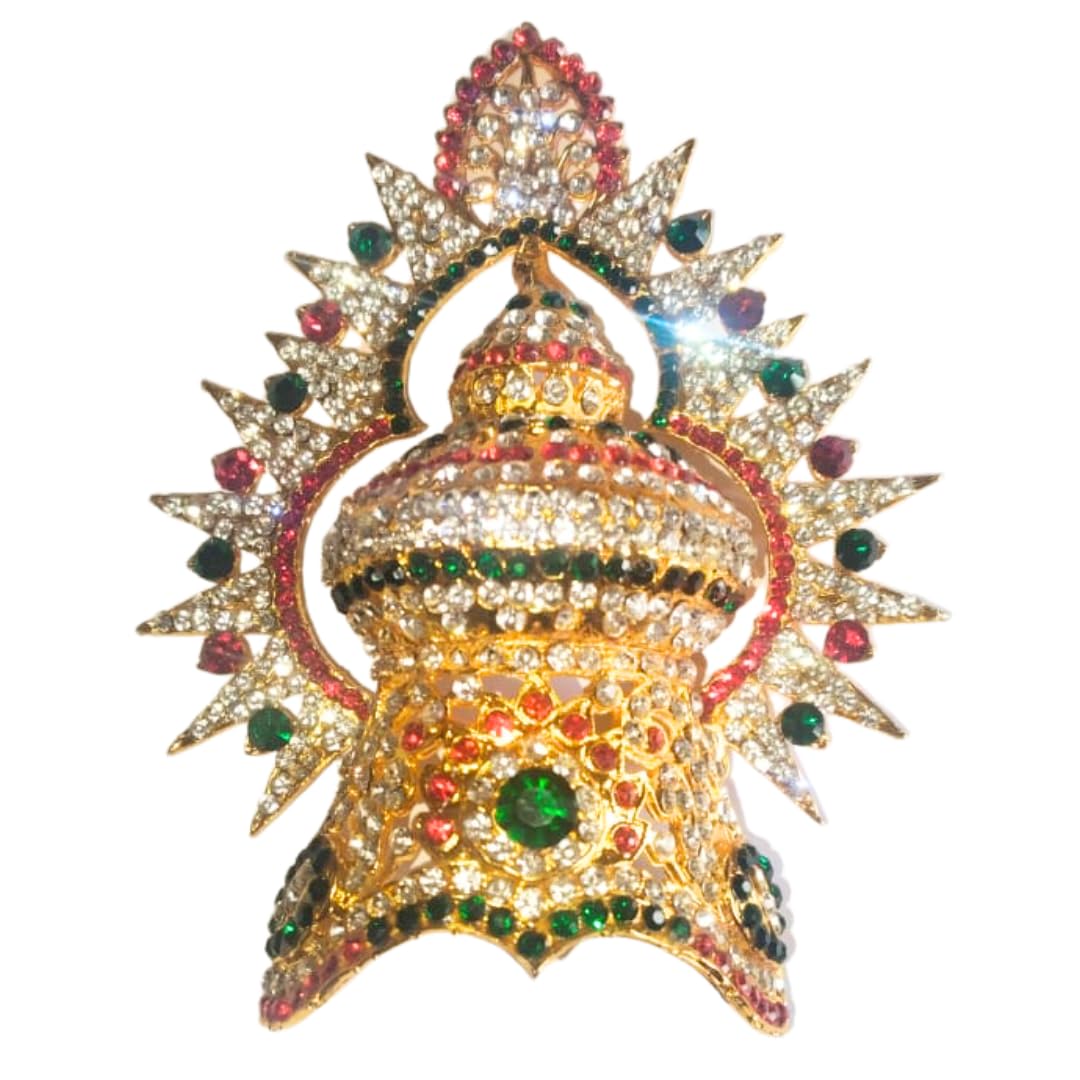 Half Stone Kireedam for God Idol | Traditional Temple Crown with Multicolour Stone | 12cm x 6cm | Varalakshimi Amman Mukut | Stone Work Crown-image-10