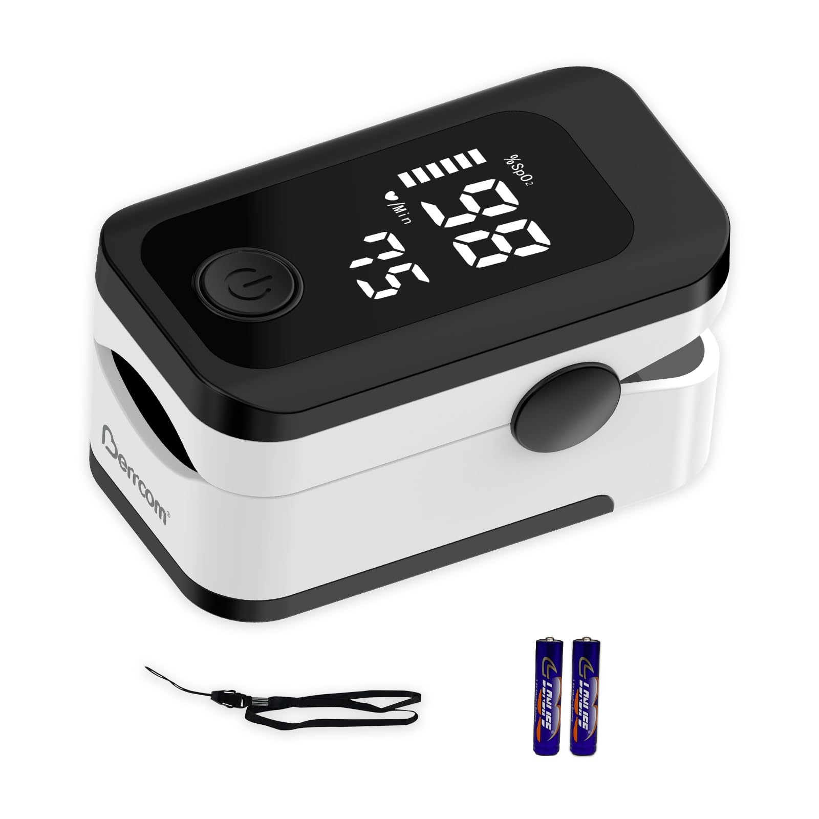 Berrcom Pulsoximeter Blut-Sauerstoff-Sättigung Monitor Finger hohe Genauigkeit Sats Monitor für Erwachsene mit Batterien und Lanyard