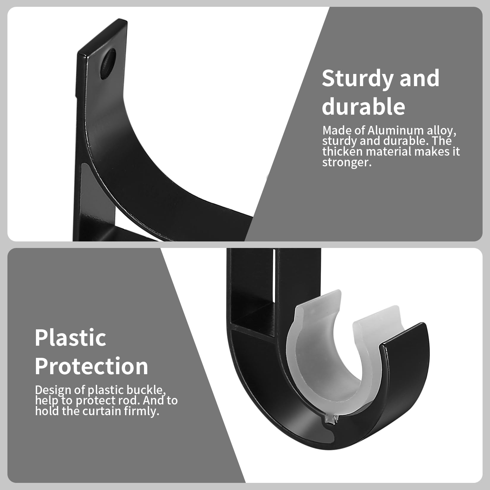 Staffe Per Tende Da Soffitto - Set Di 3 Supporti Per Asta Da 2.8cm, Nero - Foto 4