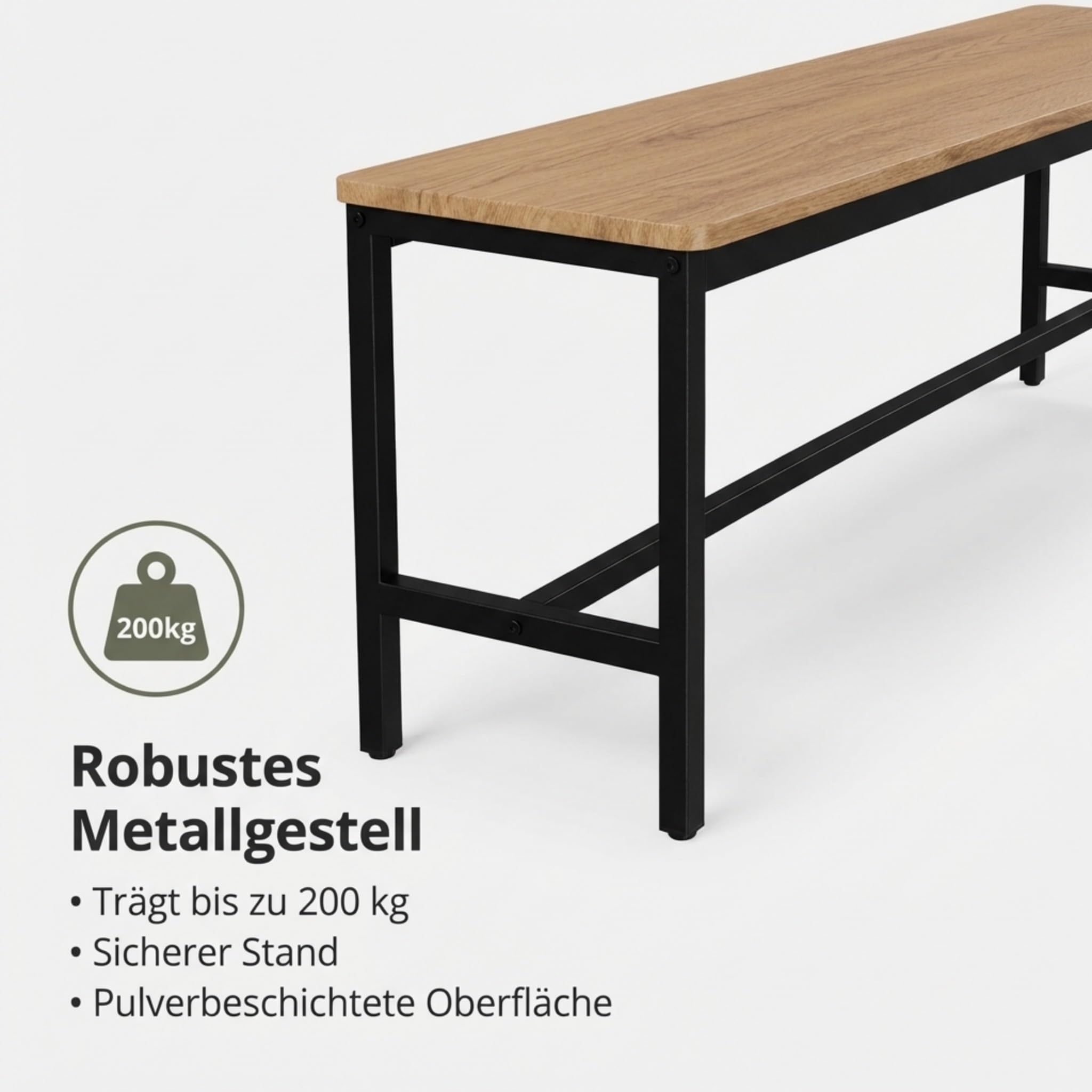 SAM Sitzbank Agata | 97 x 32 cm | Bank Holz-Optik Eiche | Schwarzes Metallgestell | Esszimmer- & Küchenbank | Robuste, Pflegeleichte Holzbank Esszimmer & Sitzbank Flur