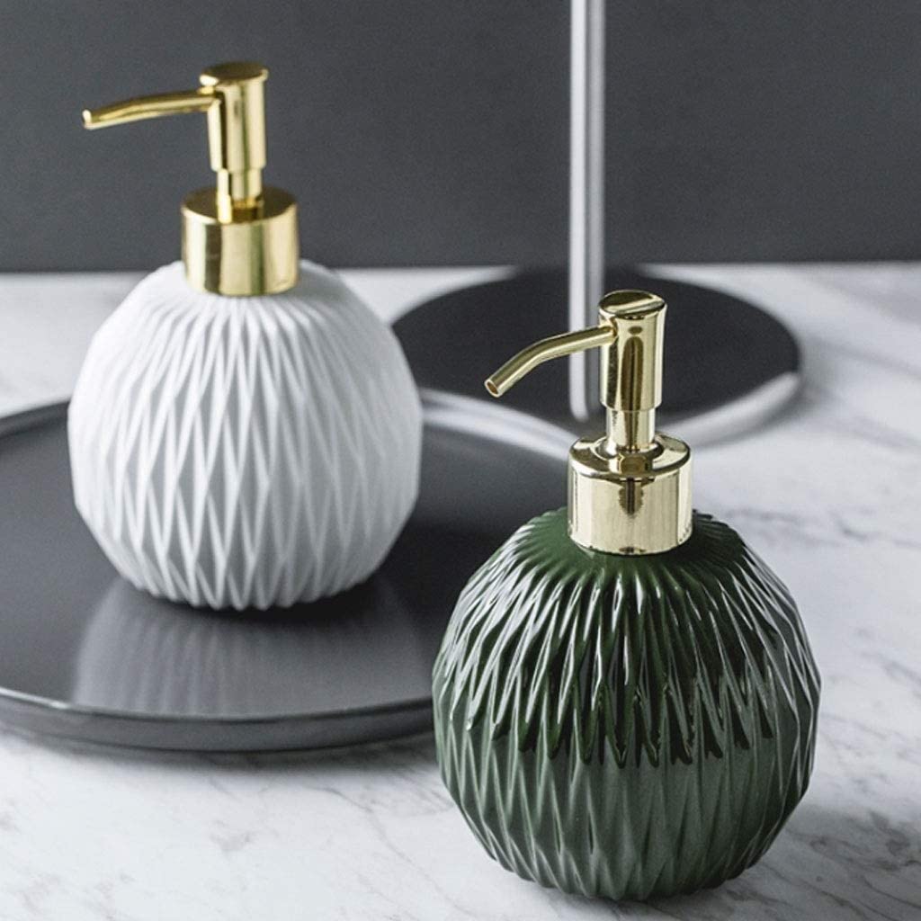 Dispenser per Lozioni, Dispenser Di Sapone In Ceramica Grande Capacità Da 3 Pezzi Forniture Per Il Bagno Dell'hotel Per La Casa Bottiglia Lozione Per A Pressione Bagno, Piano di Lavoro(3pc-Green suit)