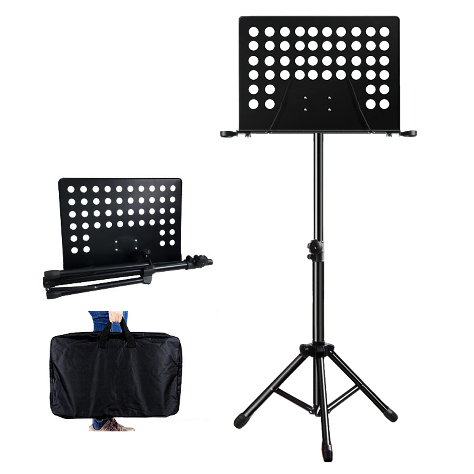 HJXGQJM Atril para Partitura Plegable Portátil Musica Metalico Soporte De Ajustables, La Orquesta De Soporte De Música Profesional Es Portátil Y Liviana,Negro con Bolsa De Transporte