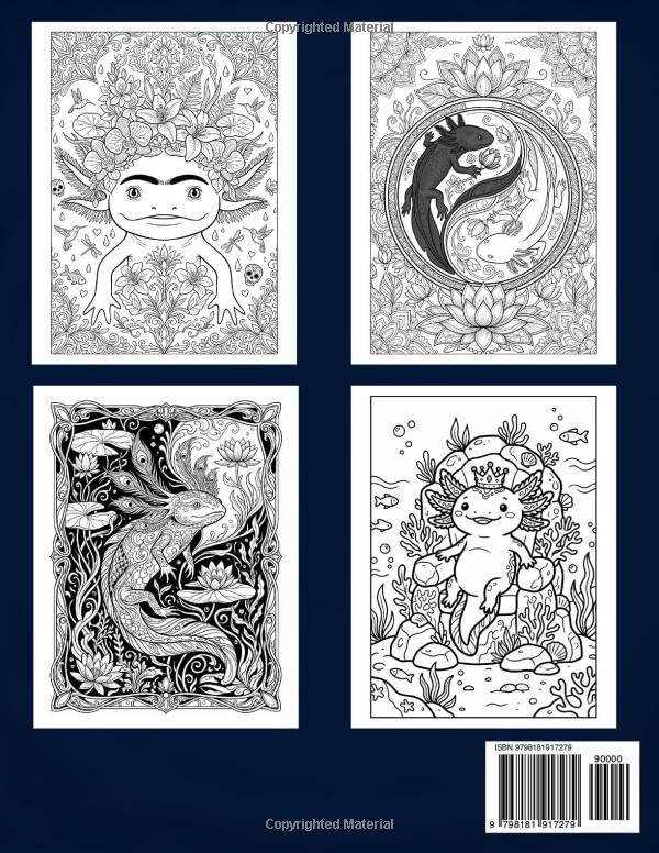 Axolotl Coloring Book for Adults: 40 Unique Stress Relief Illustrations Featuring Cute Axolotls in Various Styles for Relaxation and Mindfulness (Nature's Peace | Animal Coloring Series) image 3