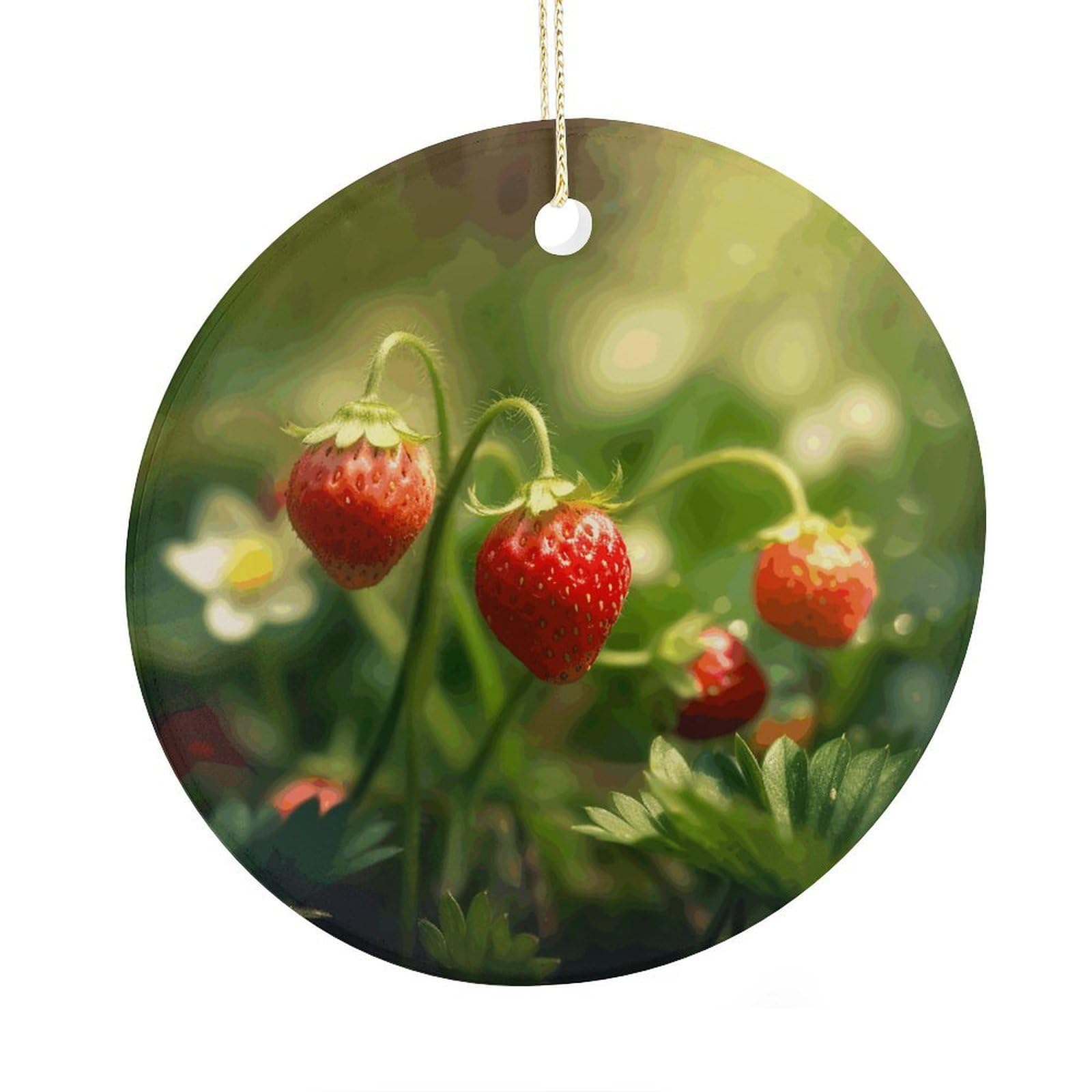 Adfgyerh Style Strawberries On The Grass Ceramic Circular Pendant,2.9 Inch，Hanging Ornament，Gift Exchange Idea Round Ceramic Ornament,For Mom And Daughter，For Home Indoor Outdoor Decor.