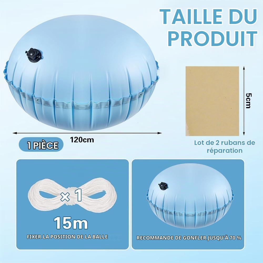 Coussin Gonflable Piscine Rond,Coussin Piscine,Flotteur Hivernage Piscine 120x 120 CM,Pool Pillow,Dome Piscine Hors Sol avec 15M Corde D'équilibre,pour Les Bache Sol Piscine,Spas,Fontaine