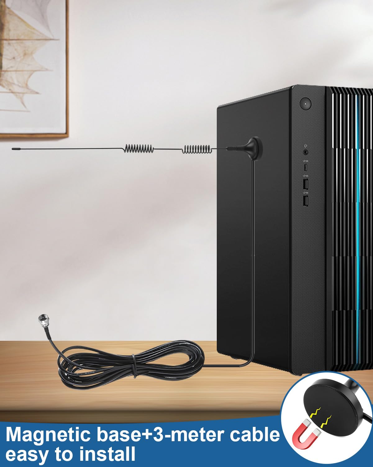 Antenne Radio DAB/FM Intérieure Pour HiFi, Home Cinéma - Base Magnétique, Câble 3m - Compatible 75 Ohm - Améliore La Réception