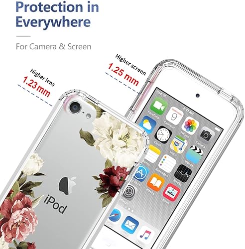 Miniatura 2 de Funda para iPod Touch 6/Touch 5/Touch 7 con protector de pantalla de vidrio templado, bonito patrón floral transparente, funda protectora de cuerpo