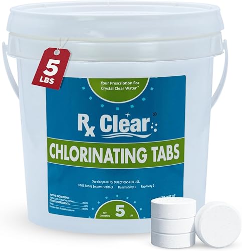 Rx Clear - Tabletas de cloro de 3 pulgadas  5 libras  Tabletas estabilizadas individuales para desinfectar piscinas  De larga duración, disolución