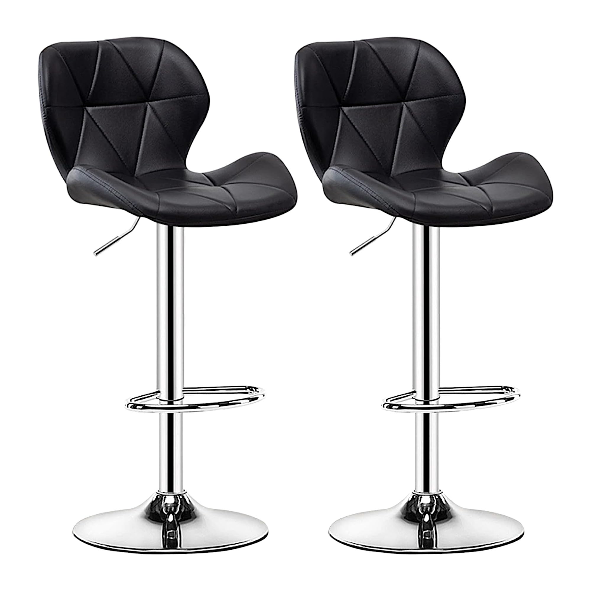 SBF Bar Stools Modern PU Leather Height Adjustable Bar Stools with Back and Footrest, Diamond Shape Swivel Bar Stool for Kitchen and Dining, Chrome Base Hydrolic Barstools, Set of 2 (Black)