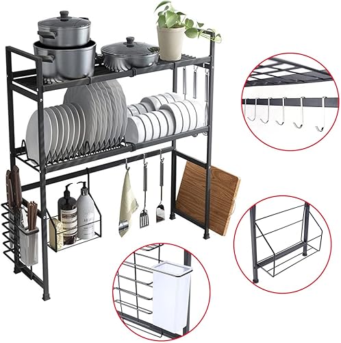 Miniatura 2 de Estante de fregadero de doble capa, estante de almacenamiento de cocina, soporte grande de acero inoxidable, escurridor de platos, organizador de