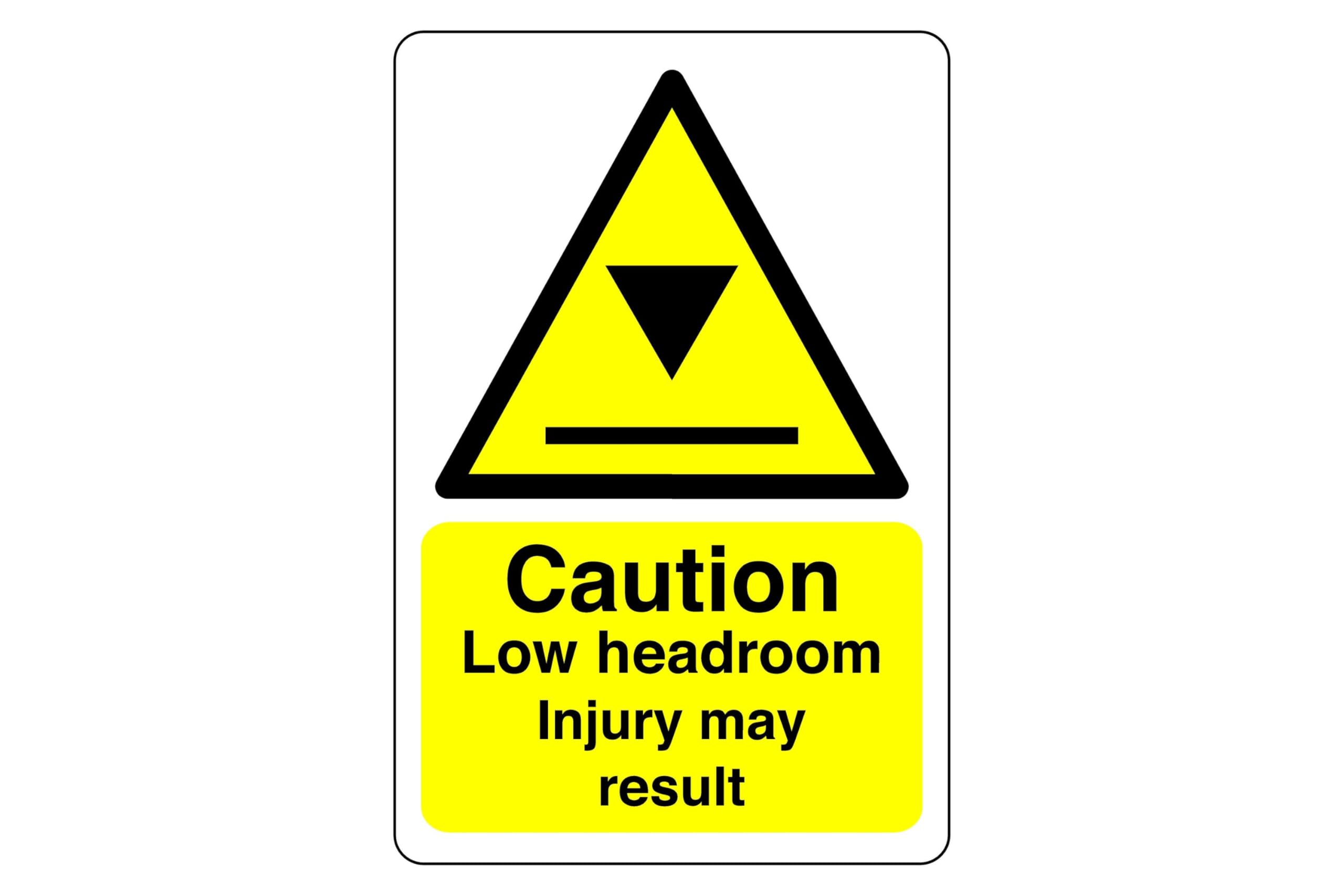 Caution low headroom injury may result sign- 3mm Aluminum Dibond high-visibility and durability for indoor/outdoor usage (300mm x 200mm) Ensures Safety Within 7m Viewing Distance.