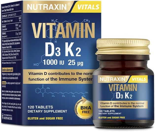 Nutraxin D3K2 120 Tablet - 1000 Iu D3 Vitamini, 25 Mcg K2 Vitamini